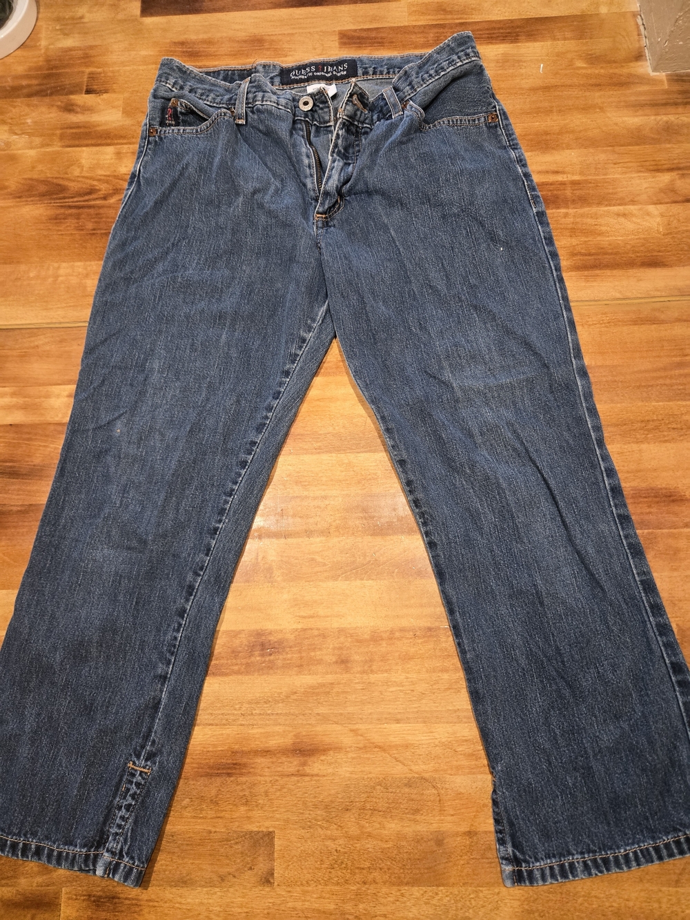 Guess Womans Relaxed Fit Blue Mid Calf  Jeans